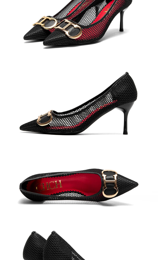 Spring New Hollow Business Women's Shoes 7cm Red Evening Shoes Women's High Heels