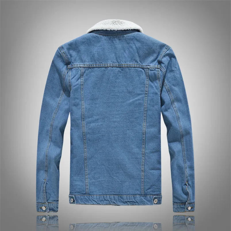 Men's Autumn Winter Solid Casual Jacket Denim Jacket Male Thickened Lamb Fleece Lined Warm Coats for Men Plus Size S-6XL