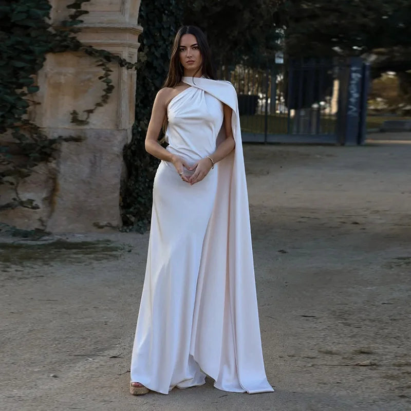 Sexy Satin Halter Long Dress Women Solid Backless Off Shoulder Slim Dresses High Waist Party Evening Robes