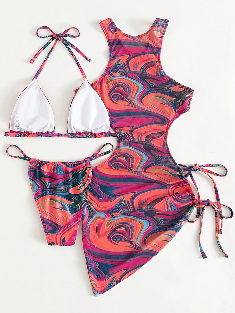 Women’s 3‑Piece Leopard Halter Bikini Set — Sexy Backless Bandage Swimsuit with Beach Cover‑Up (2026 Swimwear)
