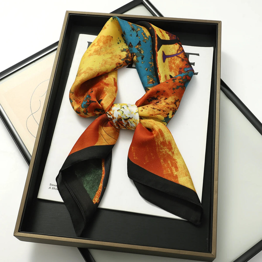 Fashion Scarves for Women Shawl Print Silk Satin Hijab Scarf Female Bandana 70*70cm Luxury Brand Square Shawls Scarfs For Ladies