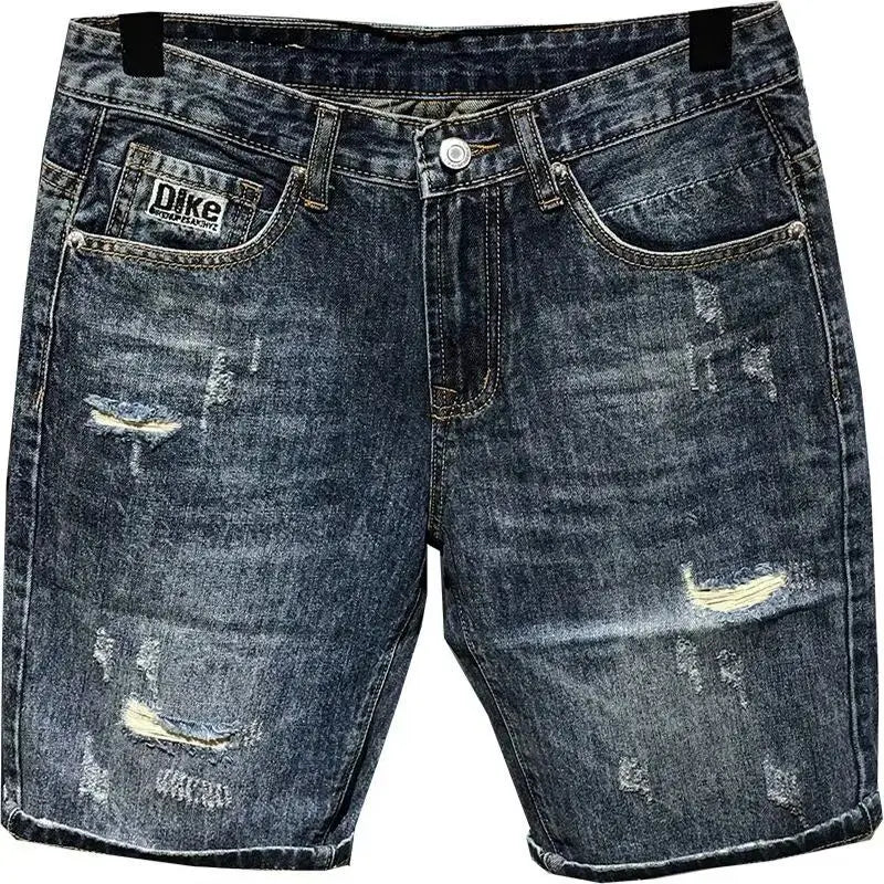 High-end 2025 New Luxury Clothing Trendy Men's Denim Shorts Loose Straight Ripped Hole Distressed Washed Cargo Short Pants