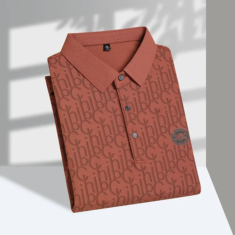 New Men's Business Casual Short Sleeved Shirt with Badge Solid Color Polo Shirt Fashionable Breathable Comfortable Versatile Top