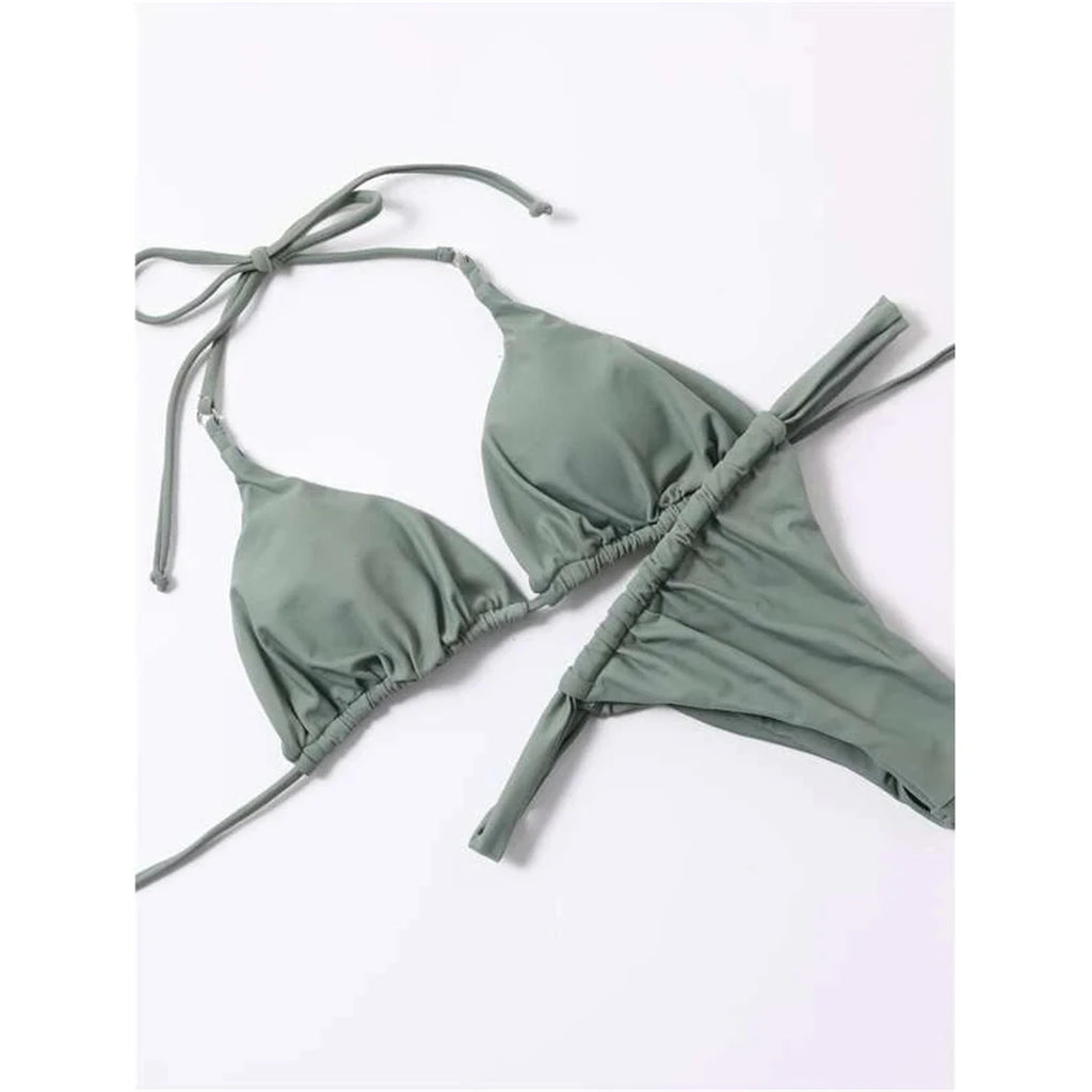 Women’s Halter High‑Leg Bikini Set – Sexy Two‑Piece Swimsuit in 14 Colors, V4010 Summer Beachwear