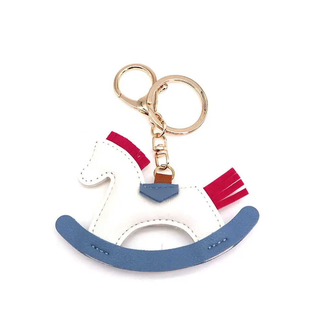Cartoon Pony Rocking Horses Keyring Women Leather Charms Bag Pendant KeyChain Cute Animal Ornament Accessories Decoration Gift