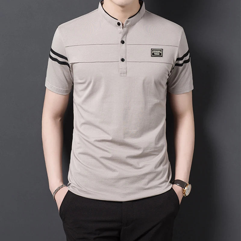 Stand‑Up Neck Cotton Polo