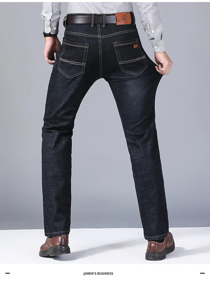 Men’s Soft Black Biker Jeans – Classic Stretch Denim Pants (Sizes 32–38) | Masculine Slim/Straight Fit Moto Style