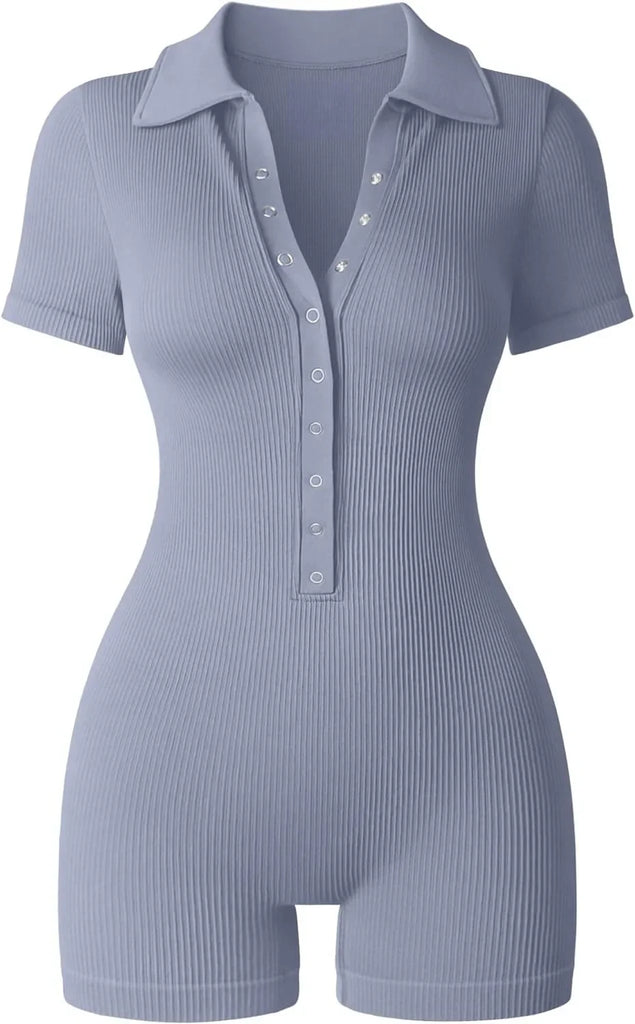 Sports Jumpsuit Solid Color Sheath Women's Yoga Jumpsuit Ribbed V-Neck Stretch Waist Bodycon Playsuits Rompers High Waist