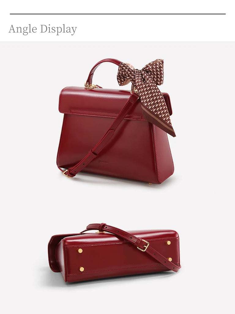 ITAMOOD Genuine Leather Handbag with Scarf | Luxury Designer Trendy Shoulder Bag Solid Color Commuting Bag | bags for women gift