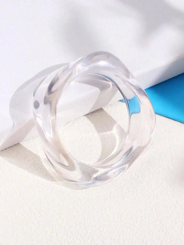 HUANZHI Vintage Transparent Resin Geometric Bangle