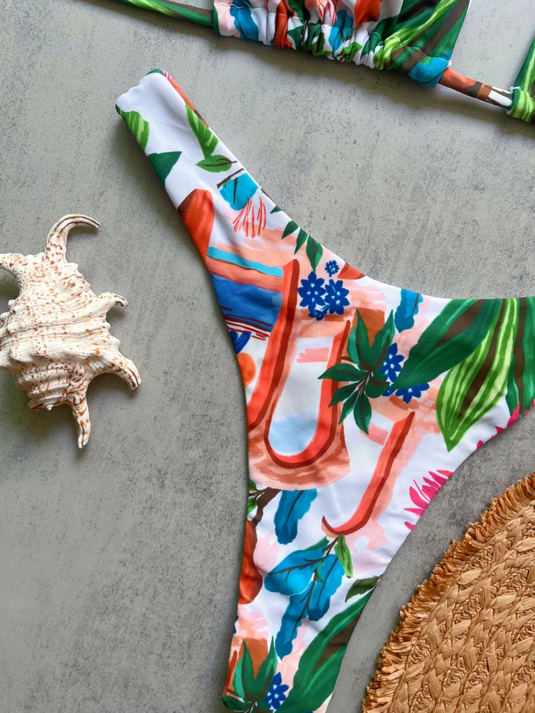 FLAXMAKER Lace‑Up V‑Neck Ruffle Monokini & Sarong