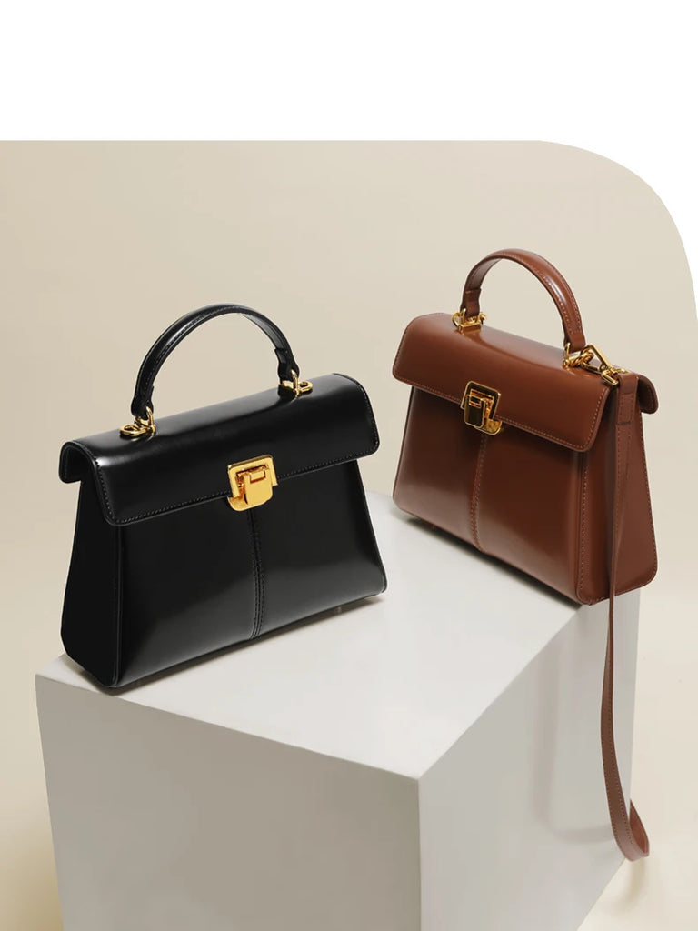 ITAMOOD Genuine Leather Handbag with Scarf | Luxury Designer Trendy Shoulder Bag Solid Color Commuting Bag | bags for women gift