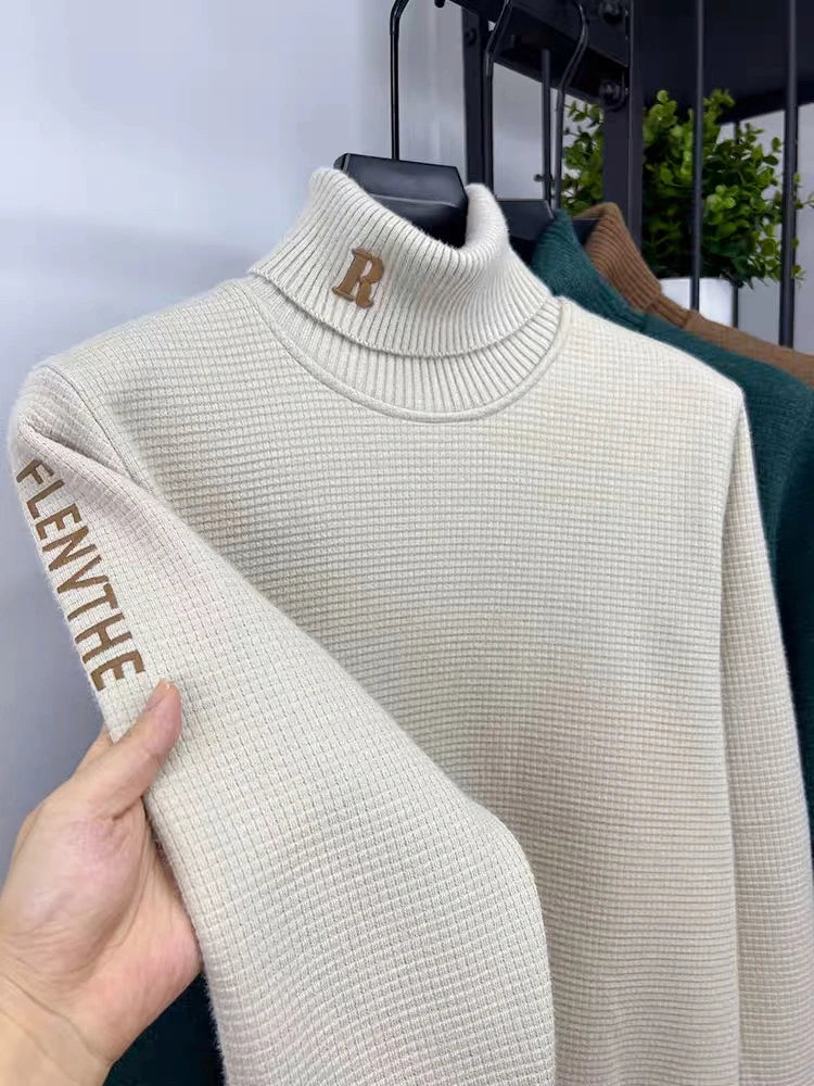 Luxury High‑Neck R‑Embroidery Sweater