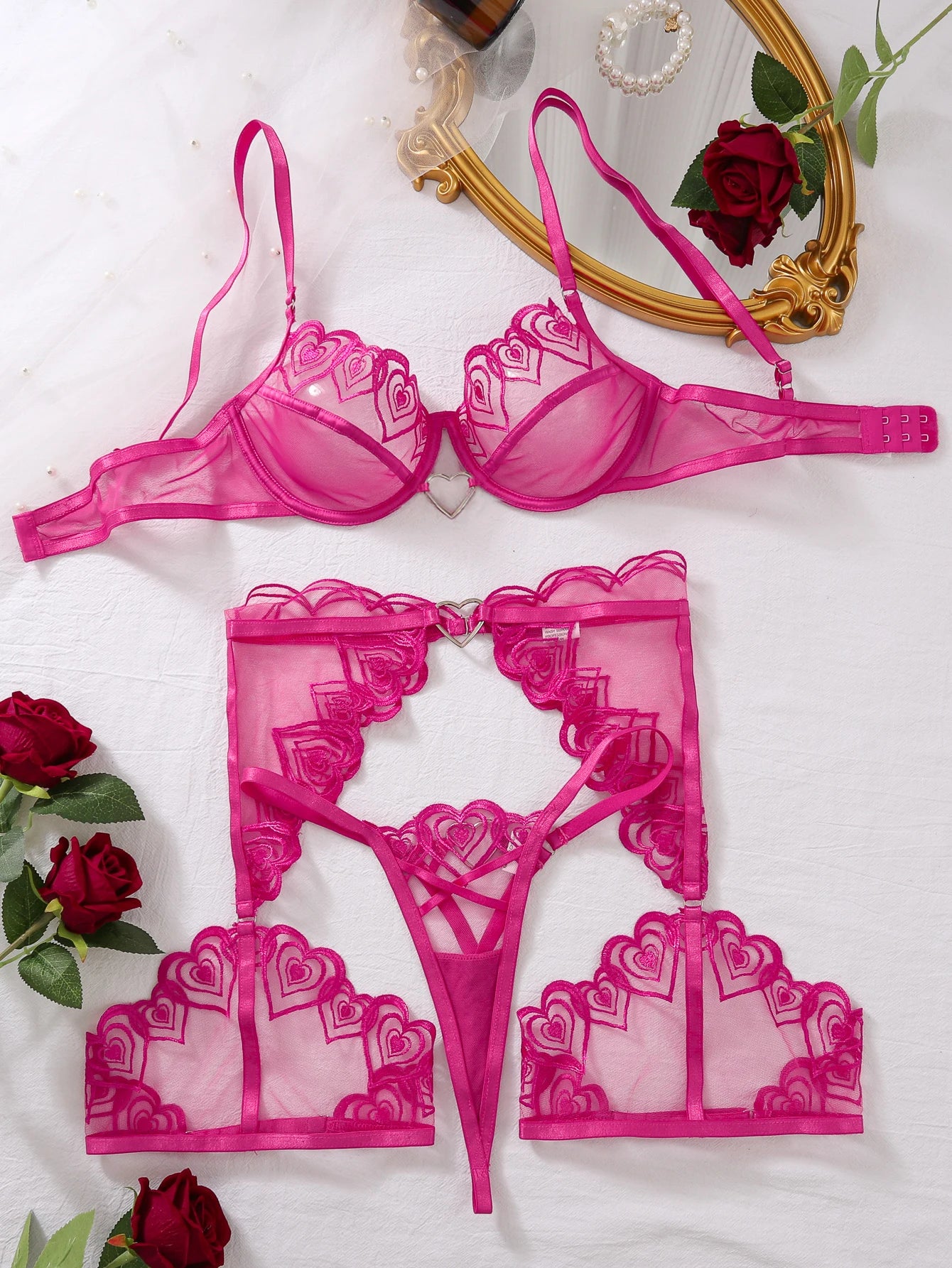 MUZISKAT Love Embroidery Lace Lingerie Set