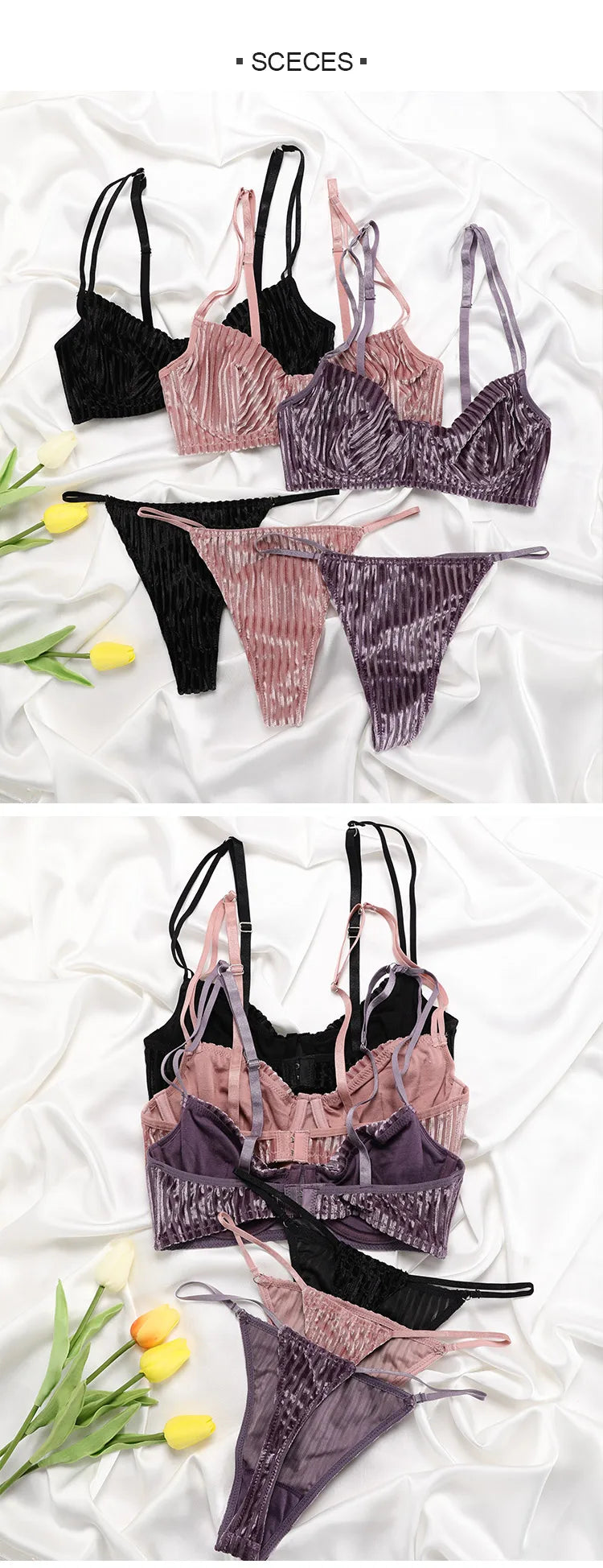 V‑Shape Underwire Ribbed Bra & Brief/Thong Set