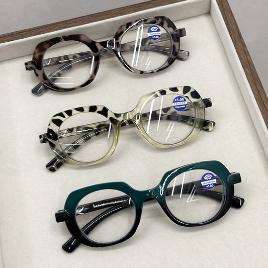 Retro Large Oval Reading Glasses Spring Leg PC Frame Presbyopia Glasses for Elderly Blocking Blue Light Presbyopia Eyeglasses