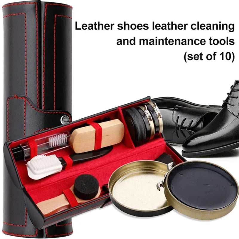 1set Leather Shoes Polish Set Brush Cleaning Kit Keep Shiny Clean Tools for Leather Shoes Care Kit Portable for Boots Sneakers