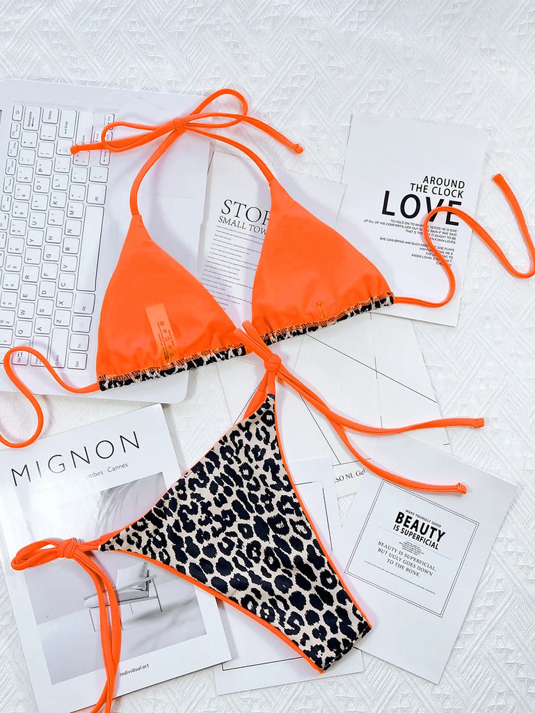 Women’s 2025 Leopard Micro Bikini – Brazilian Thong Halter Lace‑Up Swimsuit, Sexy Two‑Piece BeachwearSexy Leopard Micro Bikini 2025 Women Swimsuit Female Swimwear Thong Bikinis Set Brazilian Halter Beach Wear Lace Up Bathing Suit
