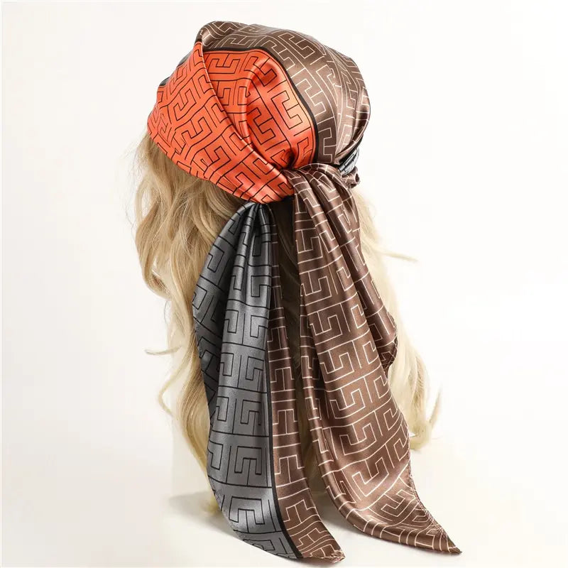 90cm Silk Satin Hijab Square Scarf Women Luxury Print Elegant Hair Hand Bag Foulard Shawl Wraps Neck Tie Headkerchief Bandana