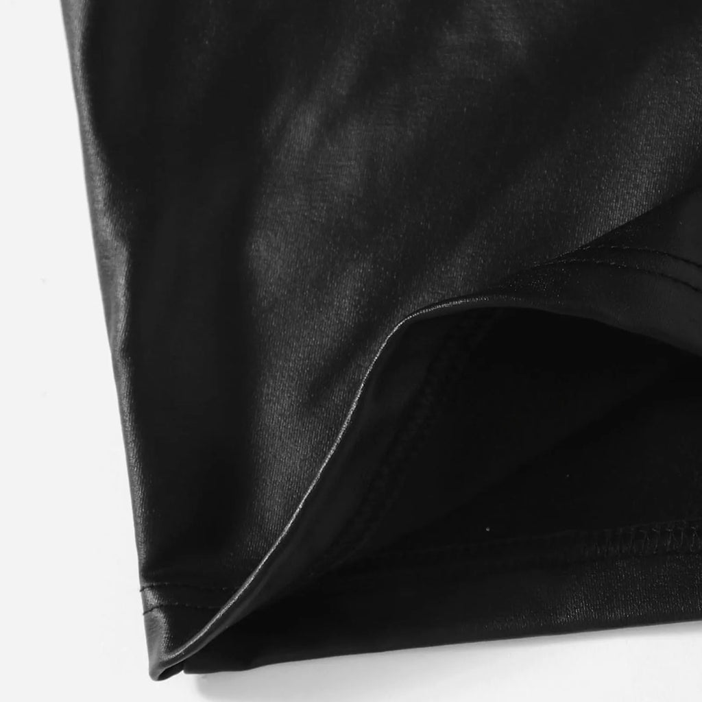 Women's Black Tops Asymmetrical Hollow Out Camisoles PU Leather Bare Midriff Cropped Tops Mujer Slim Fit Streetwear Summer Vest