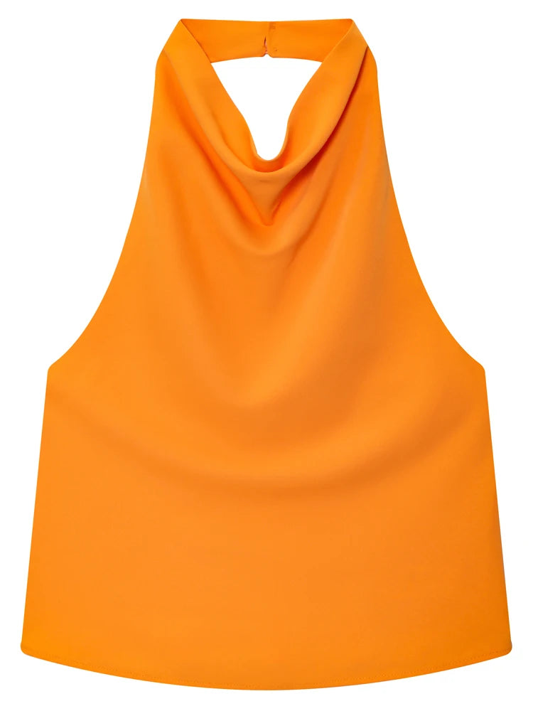 Women’s Satin Halter Backless Corset Top – Elegant Summer Sleeveless Tank in Yellow, Pink, Black