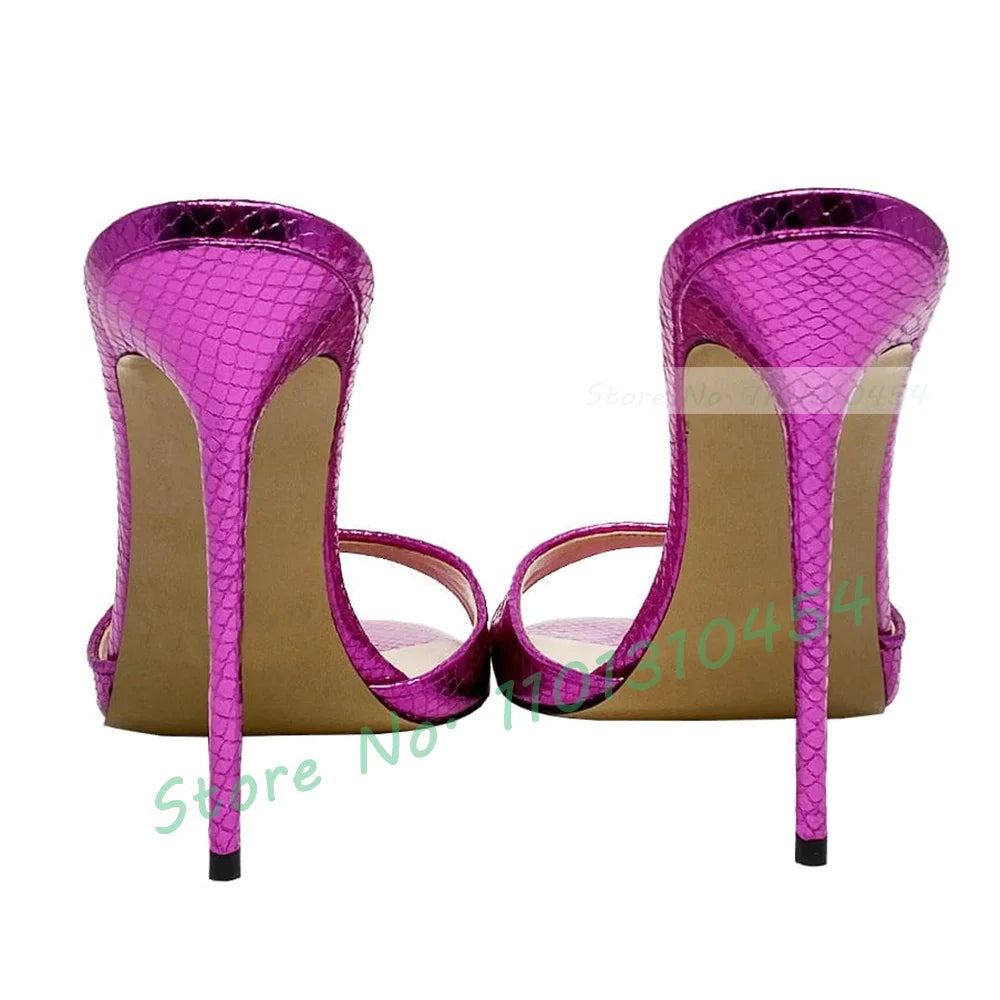 Snake‑Print Open‑Toe Stiletto Slides
