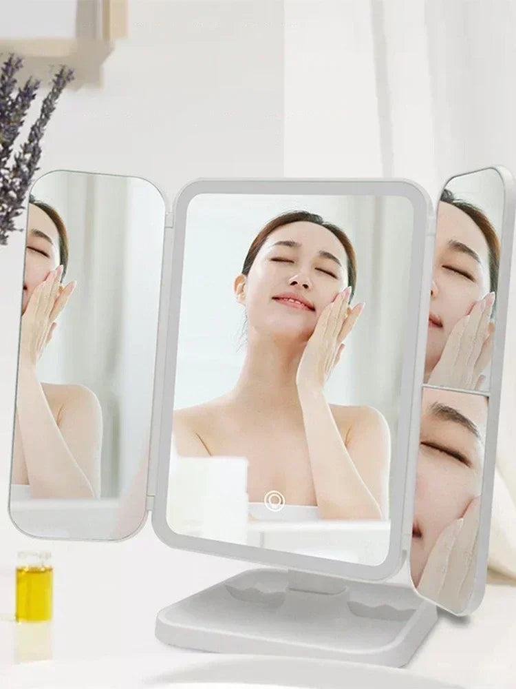 Trifold LED Makeup Mirror – Smart Light‑Up Beauty Mirror with Adjustable Fill Light