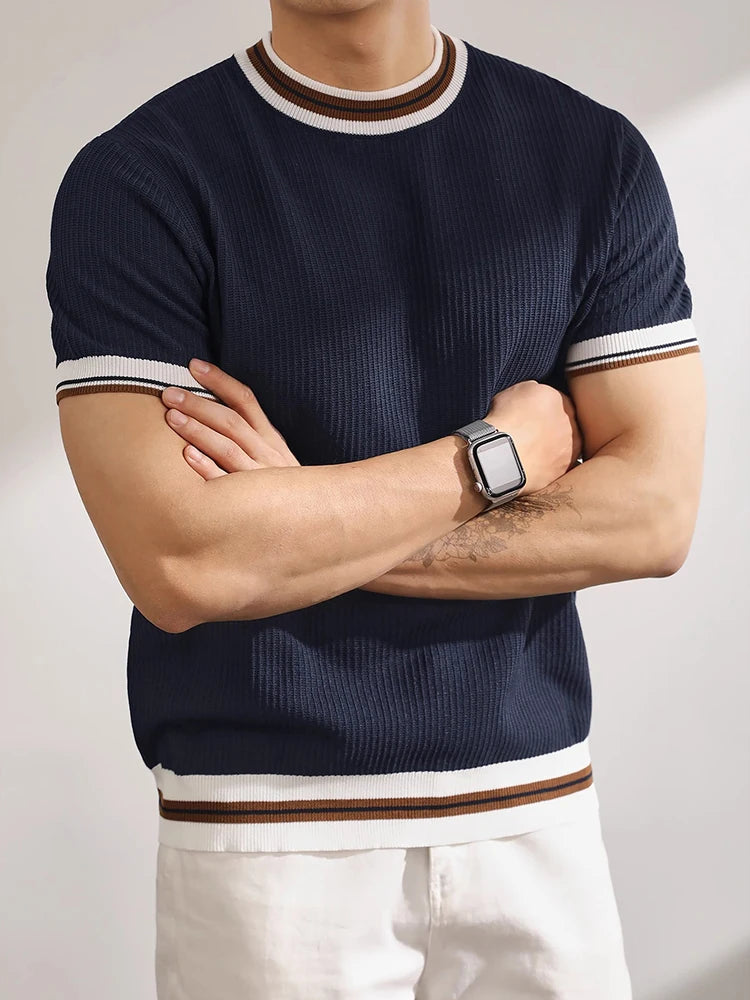 Slim‑Fit Elastic Knit T‑Shirt