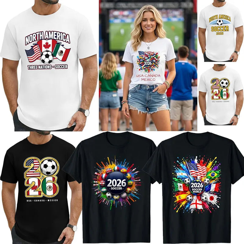 2026 Soccer Fan T‑Shirt — North America Flags Graphic Tee USA Canada Mexico Unisex