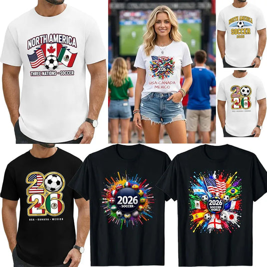 2026 Soccer Fan T‑Shirt — North America Flags Graphic Tee USA Canada Mexico Unisex