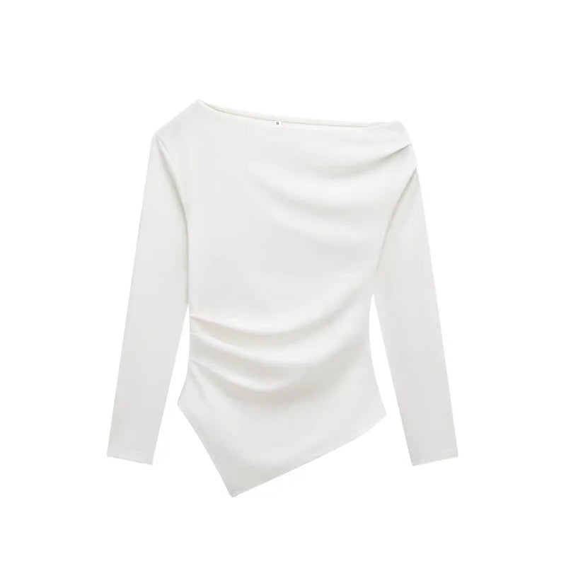Women’s One‑Shoulder Asymmetrical Long‑Sleeve Y2K Top – HXAO Off‑Shoulder Summer T‑Shirt