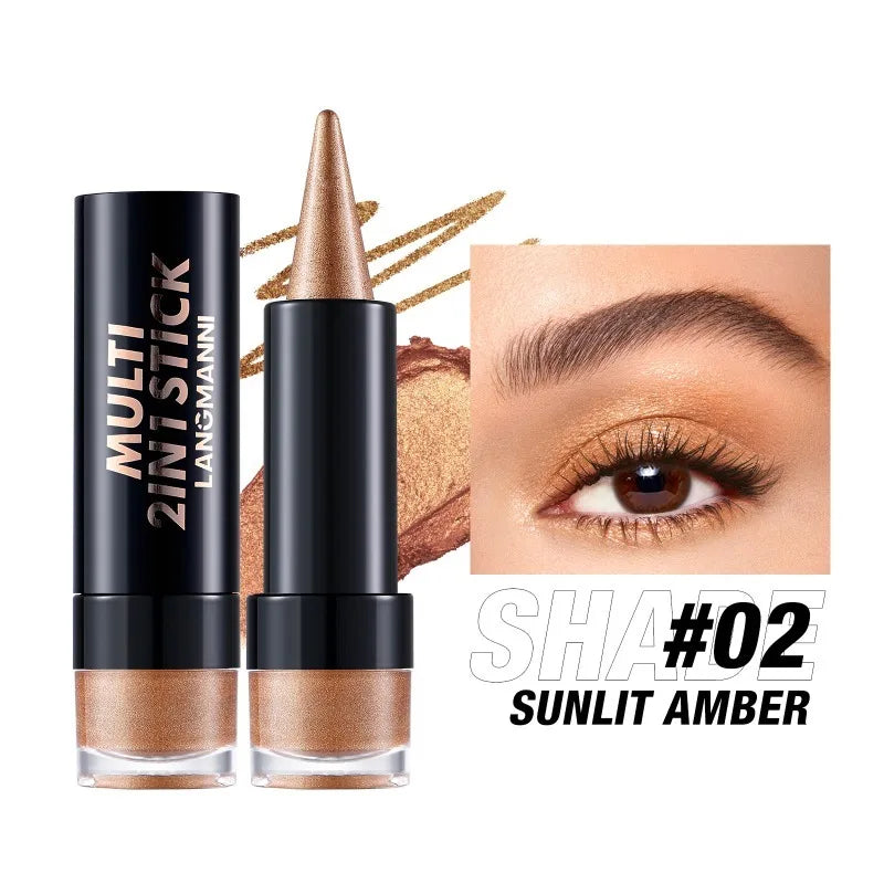 NEW 2 IN 1 Pearlescent Eye Shadow Pen Pointed Eyeliner Stick Caramel Brown Black Eyeshadow Makeup Silky Smooth Lasting Eyeshadow