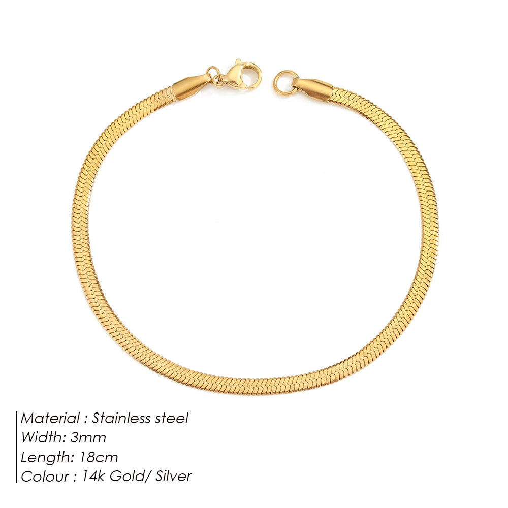 eManco Women Trend Classic Snake Chain Bracelet Gold Color Width 2/3/4/5MM Stainless Steel Chain Bracelet For Women Jewelry Gift