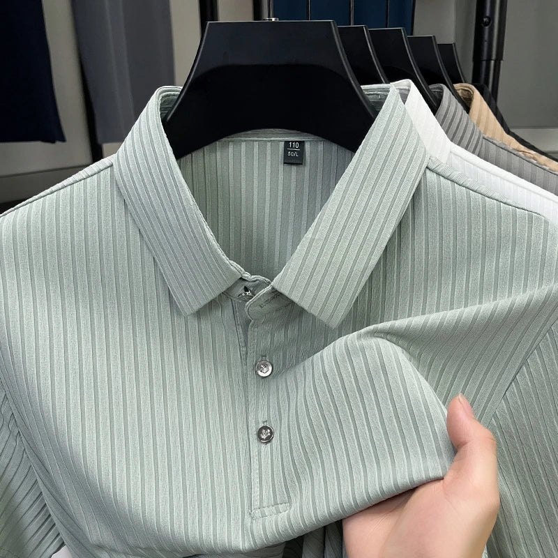 Striped Short‑Sleeve Polo Shirt