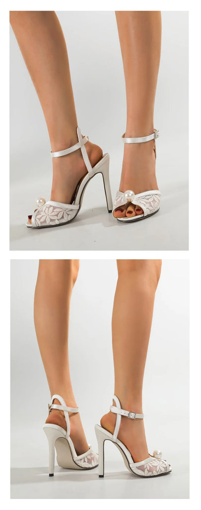 Sexy Pearl Peep‑Toe High Heels