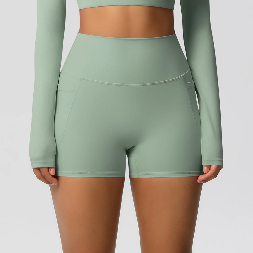 Women’s Seamless High Waist Sports Shorts with Pockets