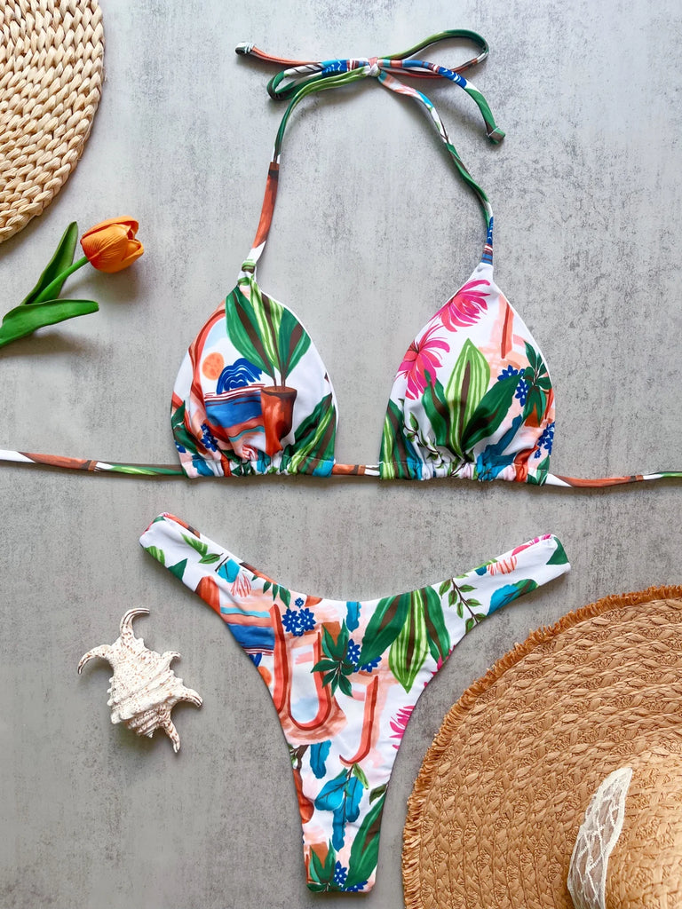 FLAXMAKER Lace‑Up V‑Neck Ruffle Monokini & Sarong