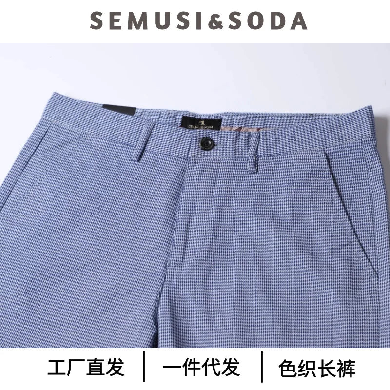 Slim Plaid Blue Suit Pants