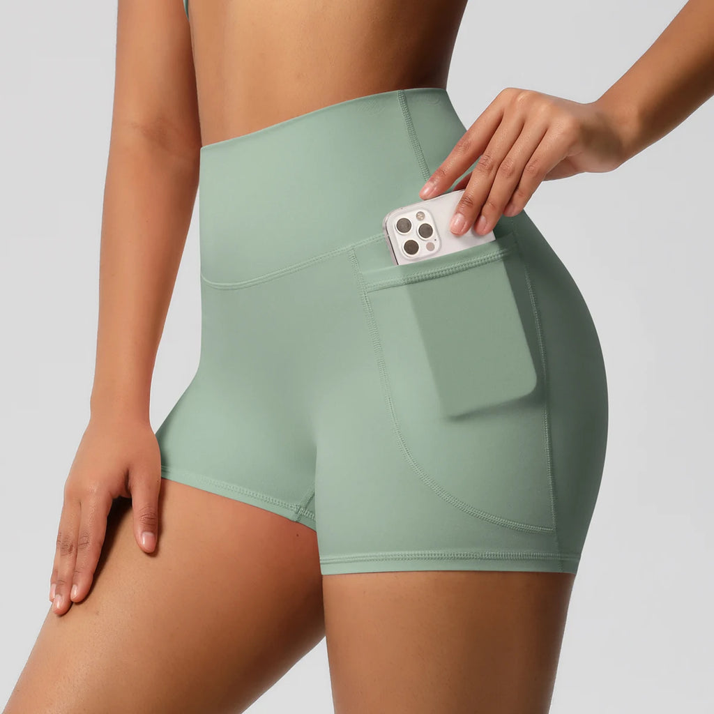 Women’s Seamless High Waist Sports Shorts with Pockets