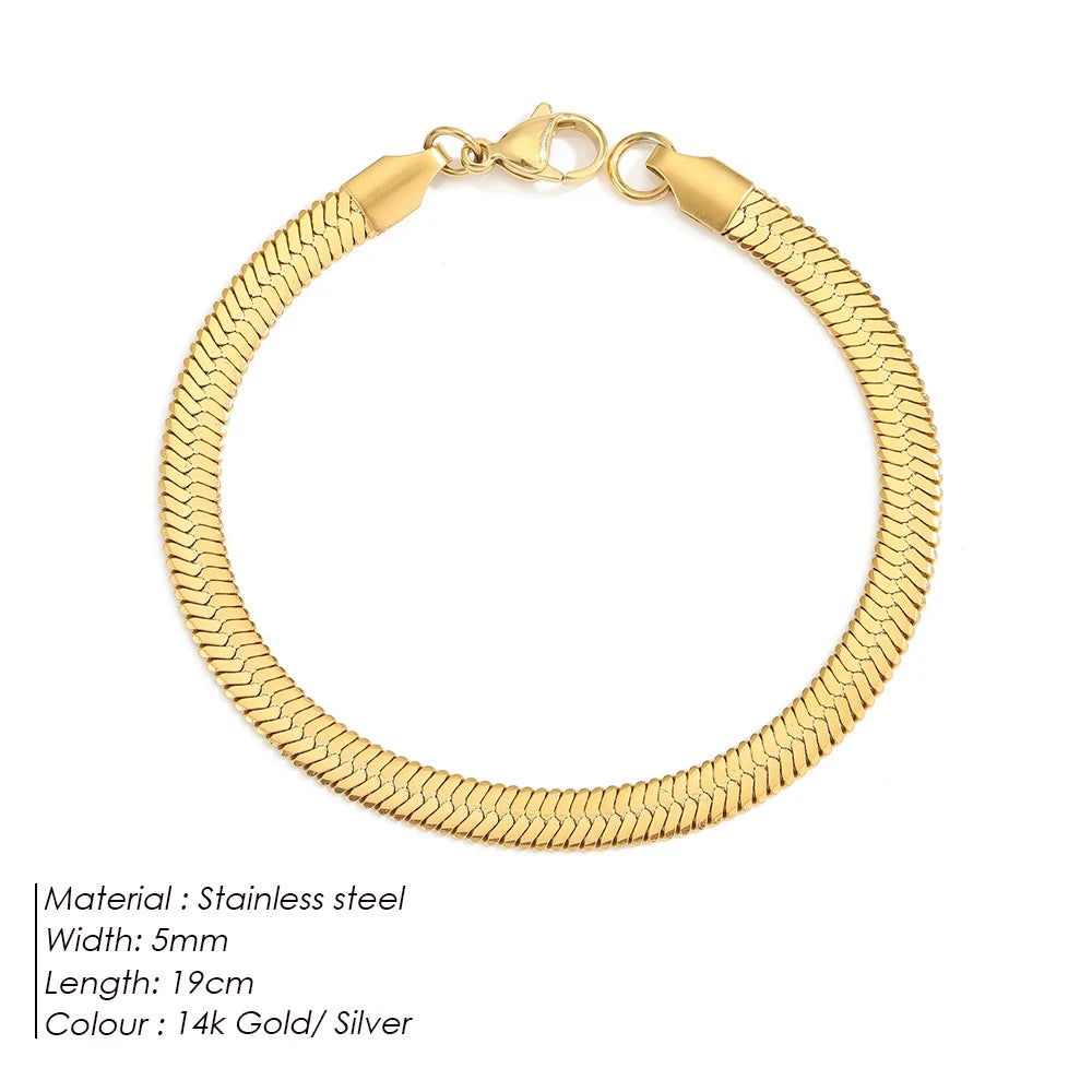 eManco Women Trend Classic Snake Chain Bracelet Gold Color Width 2/3/4/5MM Stainless Steel Chain Bracelet For Women Jewelry Gift