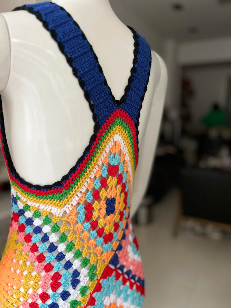 Women’s Summer Boho Handmade Crochet Maxi Dress — Colorful Racerback Knit Long Cover‑Up for Vacation & Beachwear
