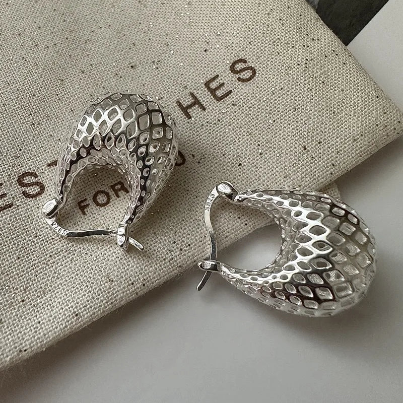 Women’s 925 Sterling Silver Vintage Web Earrings – Hypoallergenic Trendy Big Statement Party Jewelry925 Sterling Silver Vintage Earrings For Women Trendy Simple Big Web Earring Jewelry Prevent Allergy Party Accessories