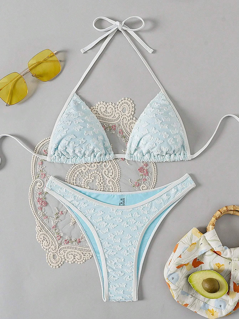 Womens Sexy Halter Bikini Sexy Triangle Bikini Sets textured String Bathing Suits 2 Piece Swimwear Swimsuit for Women