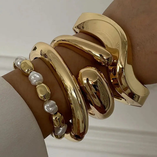 Vintage Metal Wave Twist Irregular Chunky Cuff Bracelet