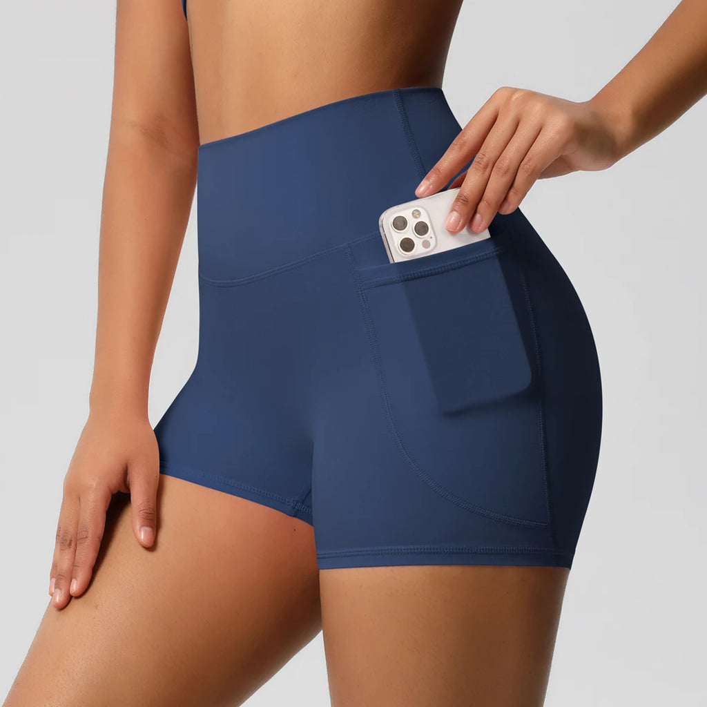 Women’s Seamless High Waist Sports Shorts with Pockets