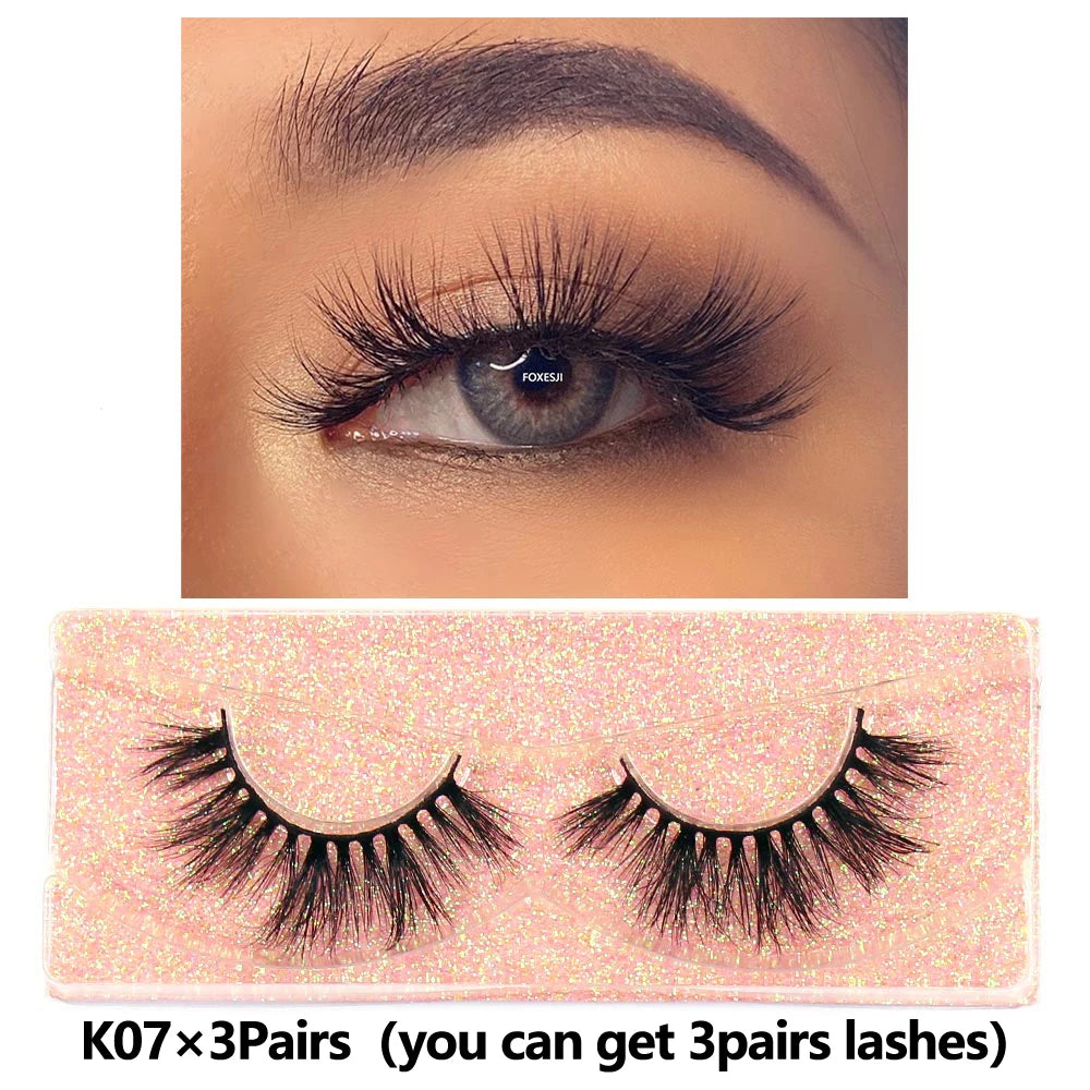 FOXESJI 3Pairs 3D Mink Lashes Fluffy Wispy Soft Corss Mink Fake Eyelashes Reusable Lash Extension Thick False Eyelashes Makeup