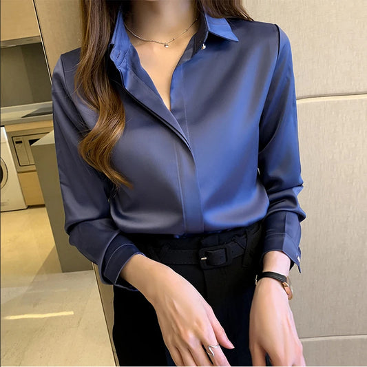 Women Shirts and Blouses Satin Fashion Woman Blouse 2025 Women's Autumn Clothing Elegant and Youth Woman Blouses OL Ladies Tops