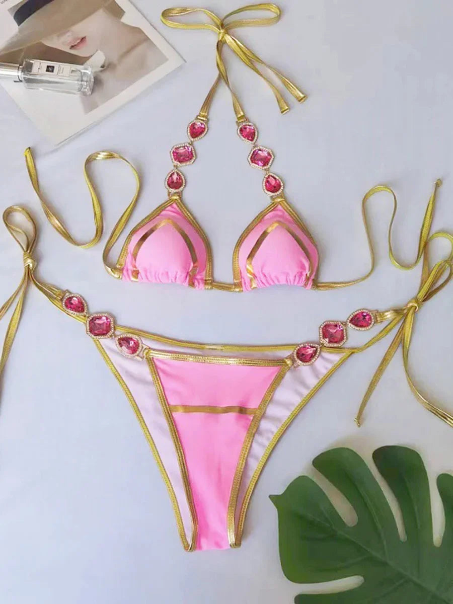 Halter Crystal Rhinestone Bikini