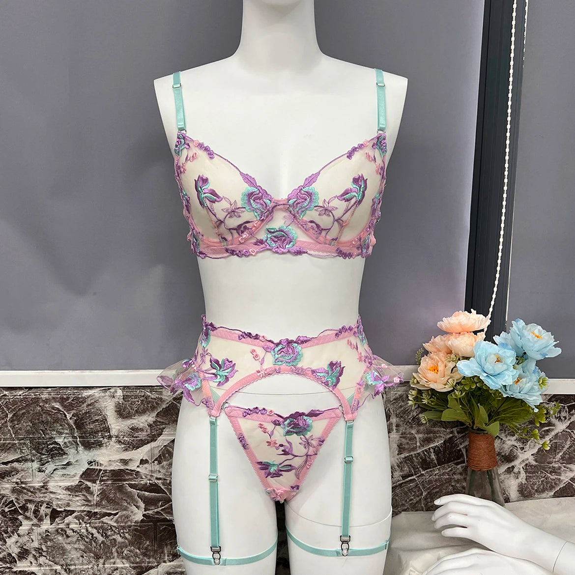 Ellolace Fairy Lingerie Floral Transparent Underwear Ruffle Garter Intimate Delicate Underwear Beautiful See Through Outfits