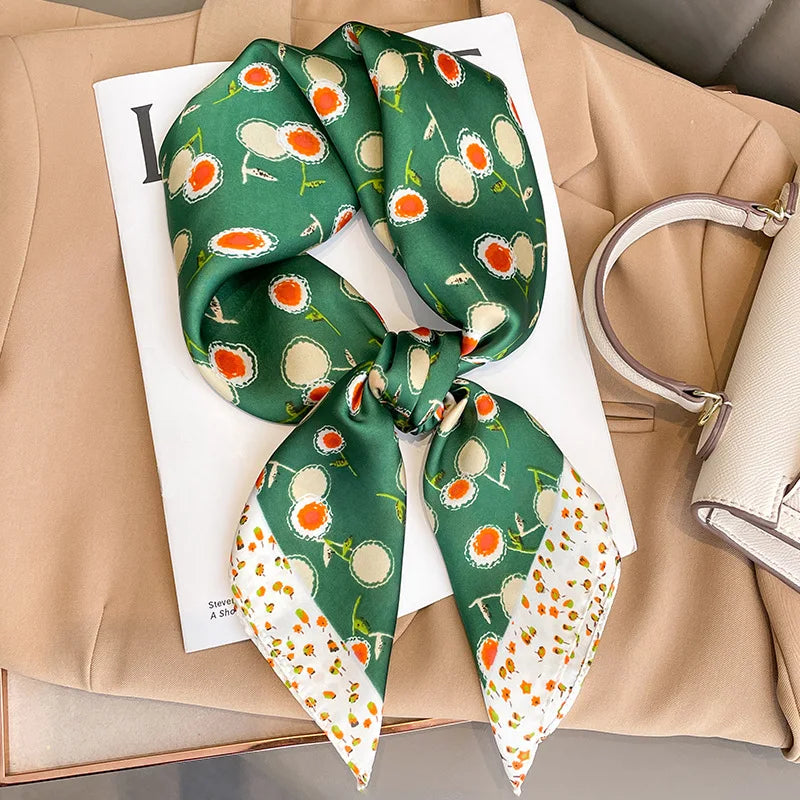 Luxury Brand Square Silk Scarf Women Hairband Design Printed Small Satin Shawls Foulard Neckerchief Female Headbands Bandana